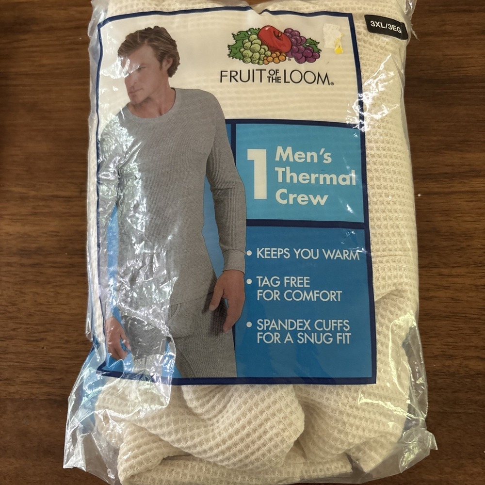 Men's Fruit Of The Loom Thermal Crew Shirt Top Long Sleeve Tag Free 3XL 54-56"